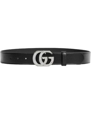 Gucci Gg Marmont Belt With Crystals - Black