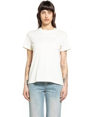 Moncler Embroidered Tonal Logo Cotton T-Shirt - White