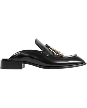 Loewe Brushed Leather Edge Loafer Mules - Black