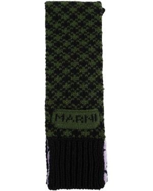 Marni Geometric Wool Knit Scarf - Green
