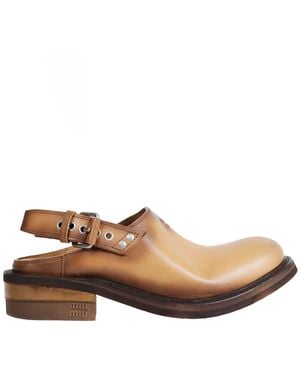 Miu Miu Foule Leather Mules - Brown