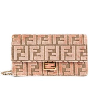 Fendi Ff Velvet Wallet On Chain - Pink