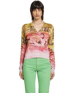 Versace Printed Silk Knit Cardigan - Green