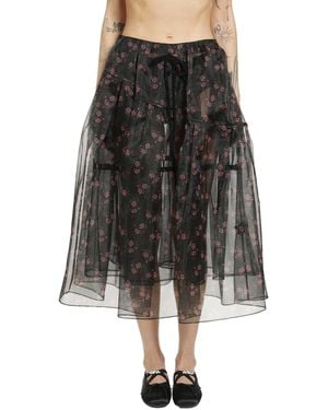 Simone Rocha Sheer Overlay Long Flounce Skirt - Black