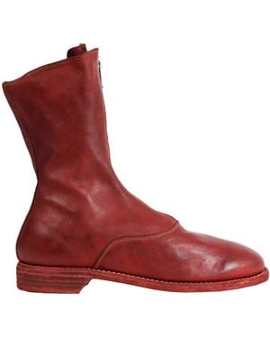 Guidi Zipped Brushed Leather Ankle Boots - Red
