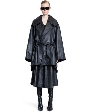 Balenciaga High-Collar Leather Jacket - Blue