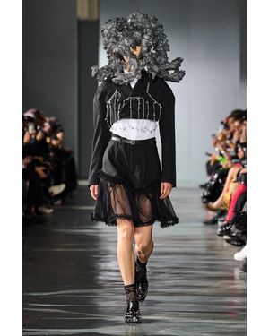 Noir Kei Ninomiya Ruffled Tulle And Wool Shorts - Black