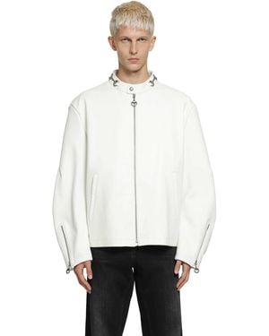 Gucci Leather Horsebit Biker Jacket - White