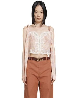 Chloé Silk Charmeuse And Lace Crop Top - Pink