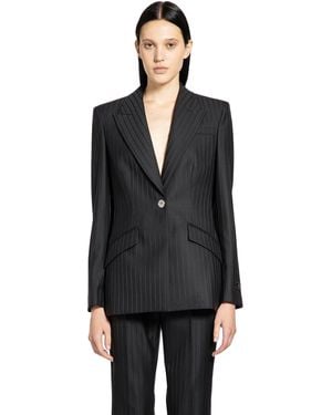 Versace Wool Pinstripe Dv Blazer - Black