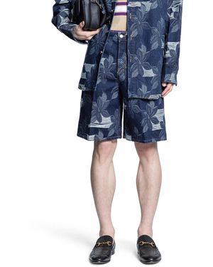 Gucci Floral-Jacquard Regular-Fit Denim Shorts - Blue