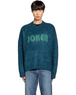 Martine Rose Joker Brushed Mohair V-Neck Jumper - Blue
