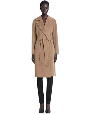 Max Mara Wool Cashmere Silk Long Wrap Coat - Natural