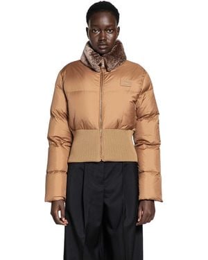 Fendi Nylon And Shearling Down Jacket - Brown