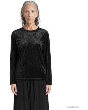 Comme des Garçons Coated Lace Long Sleeve Top - Black