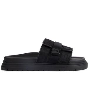Fendi Ff Jacquard Chunky Slides - Black
