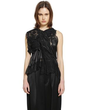 Junya Watanabe Asymmetric Satin Lace Top - Black