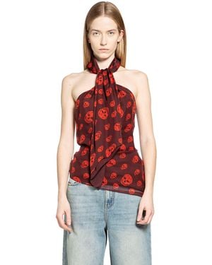 McQueen Skull Print Halterneck Top - Red