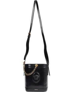 Versace Pivot Mini Leather Buket Bag - Black
