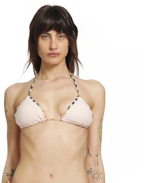 Burberry Check Trim Bikini Top - Natural