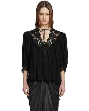 Chloé Fluid Puff Sleeve Top - Black
