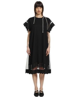 Simone Rocha Layered Liquid Lace Trim Smock Dress With Embroidery - Black