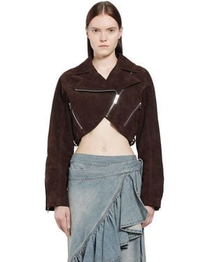 Alaïa Suede Cropped Biker Jacket - Brown