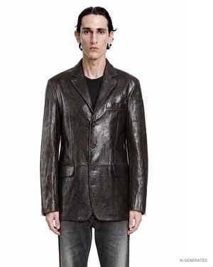 Emporio Armani Shiny Drummed Leather Blazer - Black