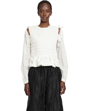 Renli Su Smocked Cotton Blouse - White