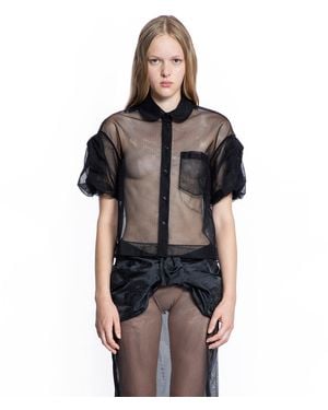 Simone Rocha Sheer Cropped Puff Bow Sleeve Shirt - Black