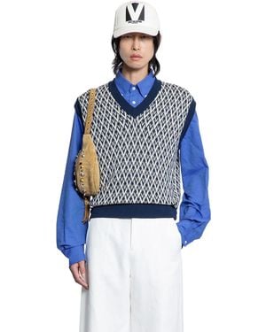 Valentino Wool Vest With Toute La V Jacquard - Blue