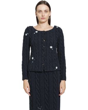 PILLINGS Embroidered Wool Cardigan - Black