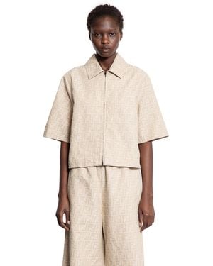 Fendi Ff Chambray Denim Cropped Shirt - Natural