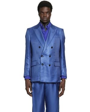 Tom Ford Silk Hopsack Double-Breasted Blazer - Blue