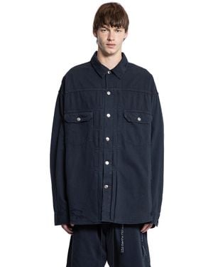 MASTERMIND WORLD Skull Distressed Denim Shirt - Blue