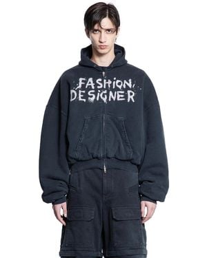 BALENCIAGA＊Human Being Round Zip-upコットンフーディー＊送込 Men's Human Being Round Zip-up Hoodie in Dark Grey