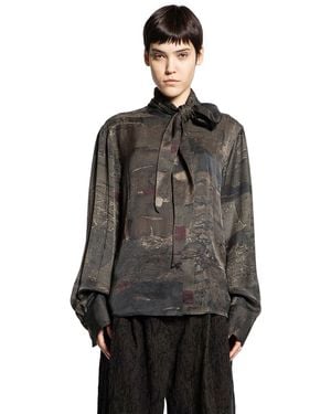 Ziggy Chen Digital Print Scarf Shirt - Black