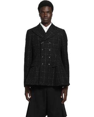 Comme des Garçons Lurex Check Peplum Blazer - Black