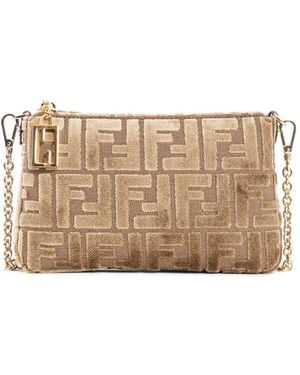Fendi Ff Velvet Baguette Pouch - Natural