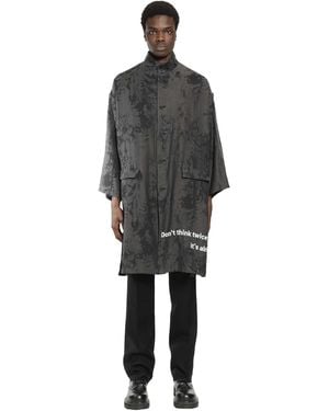 Yohji Yamamoto Jacquard Message Print Long Jacket - Black