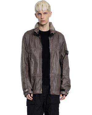 パーカー・フーディ Stone  LOGO RAW LINEN PLEATED PARKA Stone Island Logo Raw Linen Pleated Parka in Purple for Men