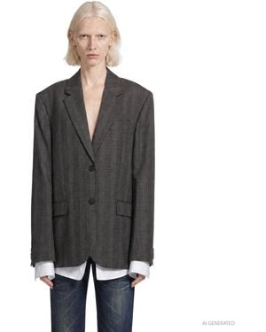 Acne Studios Layered Check Wool Blazer - Black