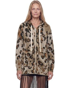 Laneus Leopard Knit Zip-Up Hoodie - Brown