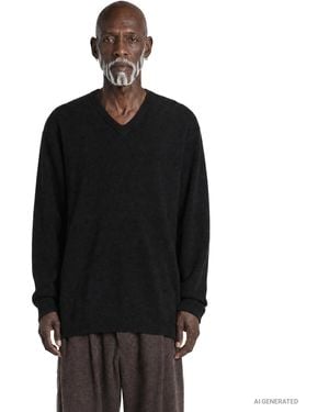 Ziggy Chen Intarsia V-Neck Jumper - Black