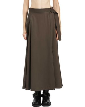 Burberry Wool Twill Midi Skirt - Brown
