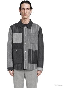 Thom Browne Flannel Funmix Banker Stripe Jacket - Gray