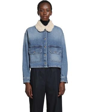 Moncler Teddy Trim Denim Shirt Jacket - Blue