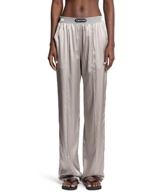 Tom Ford Stretch Silk Satin Pj Trousers - Grey