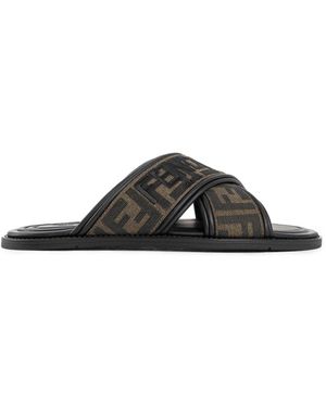 Fendi Ff Fabric Slides - Black