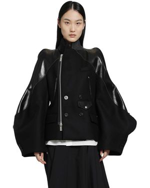 Sacai Leather X Wool Melton Jacket - Black